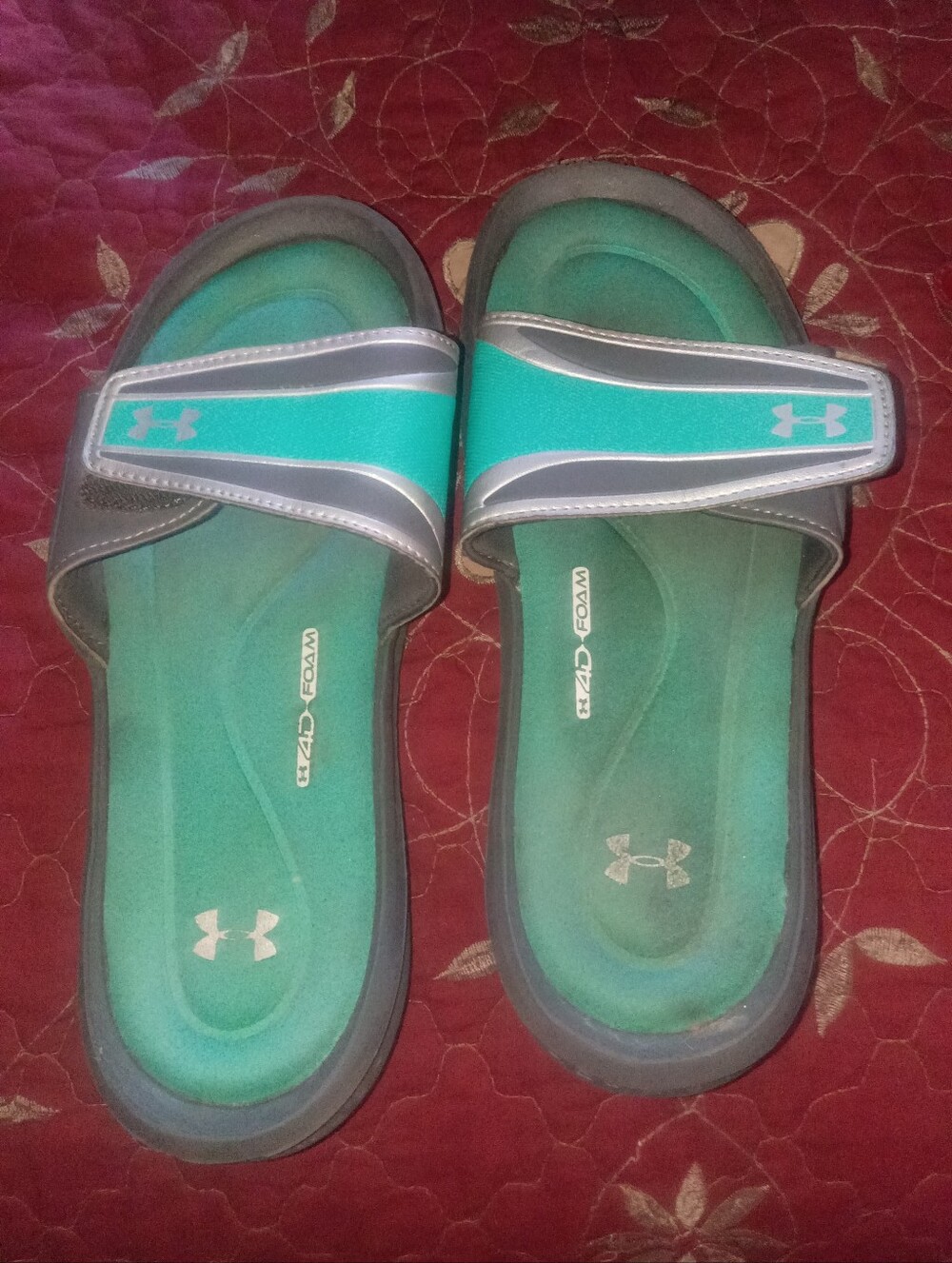 Under Armour Teal and Gray Women's Adjustable Slide Sandals